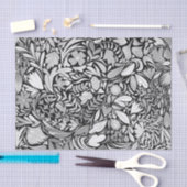 Silver Black Floral Leaves Illustration Pattern Tissuepapier (Craft)