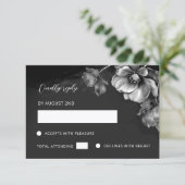 Silver Black Floral RSVP Kaartje (Staand voorkant)