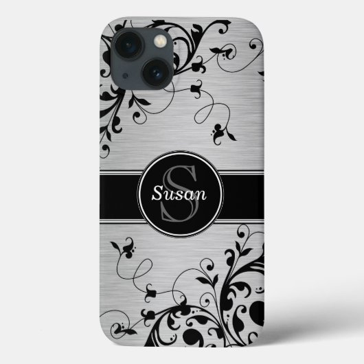 Silver Black Floral Swirls Case-Mate iPhone Case (Achterkant)