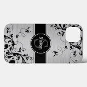 Silver Black Floral Swirls Case-Mate iPhone Case (Achterkant (horizontaal))