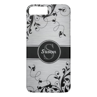Silver Black Floral Swirls iPhone 8 Plus / 7 Plus Hoesje
