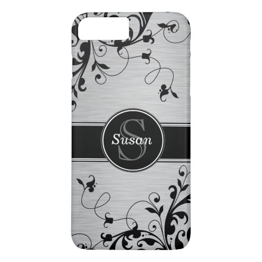 Silver Black Floral Swirls Case-Mate iPhone Case (Achterkant)