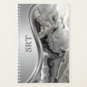 Silver Black Fluid Art Metal Monogrammed Planner (Voorkant)