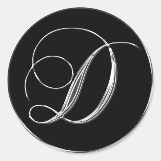Silver Black Formal Wedding Monogram D Seal Ronde Sticker (Voorkant)