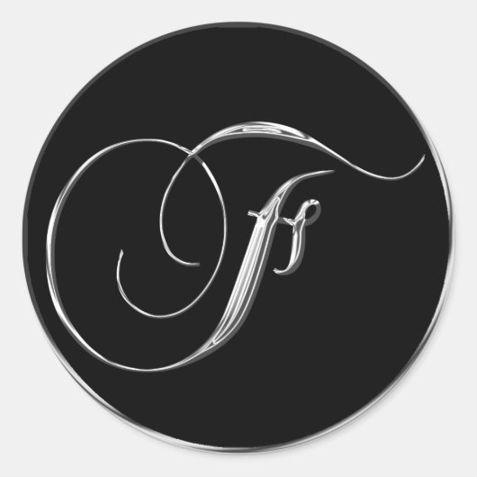 Silver Black Formal Weddings Monogram F Seal Ronde Sticker (Voorkant)