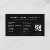 Silver Black General Contractor QR Code Visitekaartje (Achterkant)