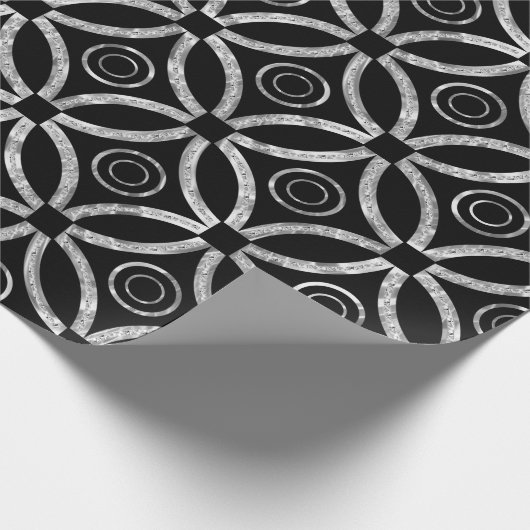 Silver & Black Geometric Pattern Cadeaupapier (Hoek)