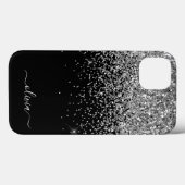 Silver Black Girly Glitter Sparkle Monogram Name C Case-Mate iPhone Case (Achterkant (horizontaal))