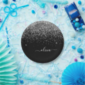 Silver Black Girly Glitter Sparkle Monogram Name Papieren Bordje (Feest)