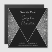 Silver & Black Glam Wedding Bewaar de datum Magnet (Voorkant / Achterkant)