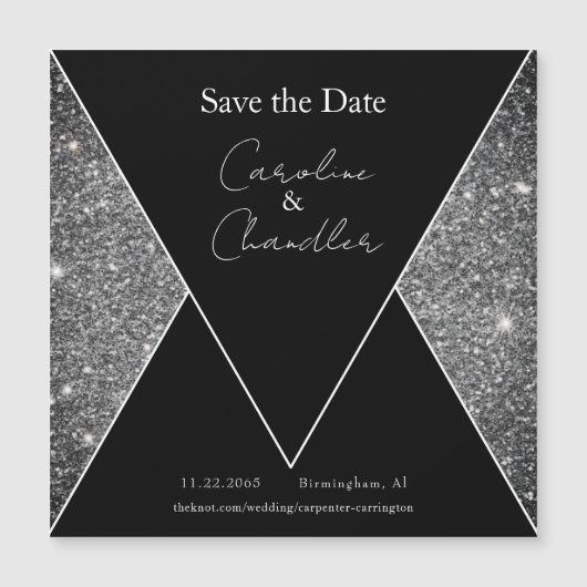 Silver & Black Glam Wedding Bewaar de datum Magnet (Voorkant)