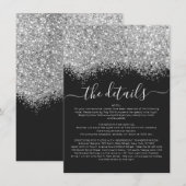 Silver Black Glitter Confetti Wedding Detail Informatiekaartje (Voorkant / Achterkant)