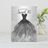 Silver Black Glitter Dress Sweet 16 jaar Kaart (Staand voorkant)