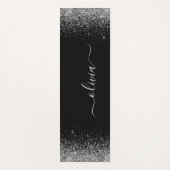 Silver Black Glitter Girly Monogram Exercise Yogamat (Voorkant)