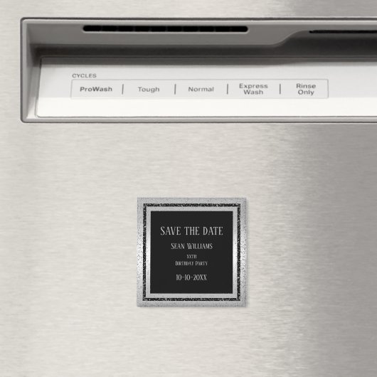Silver & Black Glitter ingelijst Man Save The Date Magneet (Insitu (Vaatwasser))