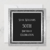 Silver & Black Glitter Ingelijste Man 50ste verjaa Kaart (Voorkant)