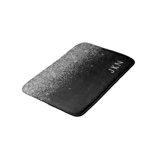 Silver Black Glitter Monogram Girly Name Initials Badmat (Gekanteld)