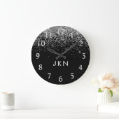 Silver Black Glitter Monogram Girly Name Initials Grote Klok (Huis)
