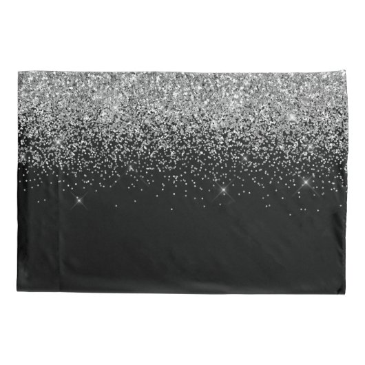 Silver Black Glitter Monogram Girly Name Initials Kussensloop (Achterkant)
