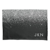 Silver Black Glitter Monogram Girly Name Initials Kussensloop (Voorkant)