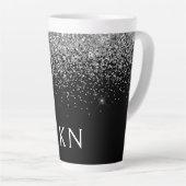 Silver Black Glitter Monogram Girly Name Initials Latte Mok (Rechterhoek)