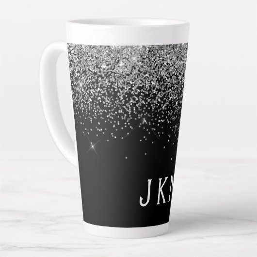 Silver Black Glitter Monogram Girly Name Initials Latte Mok (Linkerhoek)