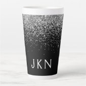 Silver Black Glitter Monogram Girly Name Initials Latte Mok (Voorkant)