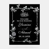 Silver Black Glitter Nikah Muslim Wedding Welkom Acryl Bord (Voorkant)