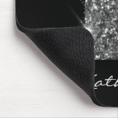 Silver Black Glitter Racing Stripes met naam Muismat (Hoek)