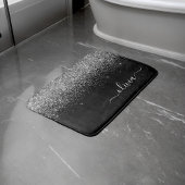 Silver Black Glitter Script Monogram Girly Name Badmat