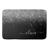 Silver Black Glitter Script Monogram Girly Name Badmat (Voorkant)