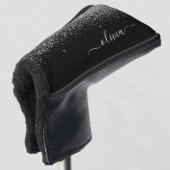 Silver Black Glitter Script Monogram Girly Name Golfheadcover (3/4 voorkant)