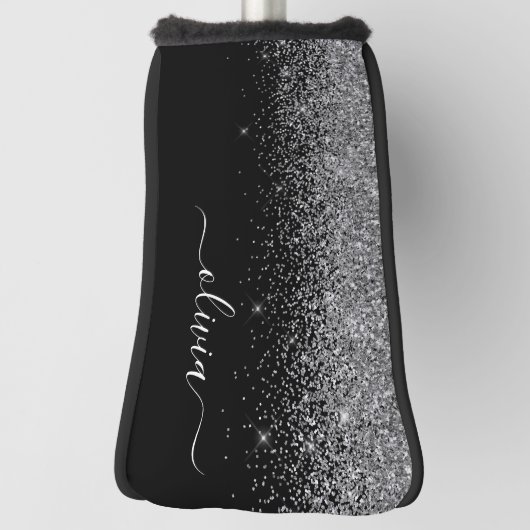 Silver Black Glitter Script Monogram Girly Name Golfheadcover (Draai 90)