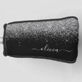 Silver Black Glitter Script Monogram Girly Name Golfheadcover (Voorkant)