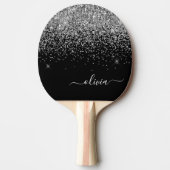 Silver Black Glitter Script Monogram Girly Name Tafeltennisbatje (Voorkant)