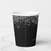 Silver Black Glitter Sparkle Monogram Paper Cups Papieren Bekers (Rechts)