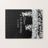 Silver Black glitter voegt naam verjaardagsjaar t  Legpuzzel (Horizontaal)