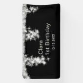 Silver Black glitter voegt naam verjaardagsjaar t  Spandoek (Verticaal)