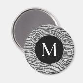 Silver Black Glitz Zebra Glitter Monogram Magneet (Voorkant / Achterkant)