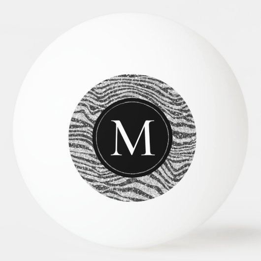 Silver Black Glitz Zebra Glitter Monogram     Pingpongballen (Voorkant)