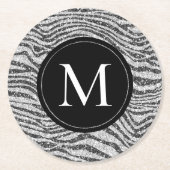 Silver Black Glitz Zebra Glitter Monogram Ronde Kartonnen Onderzetter (Voorkant)