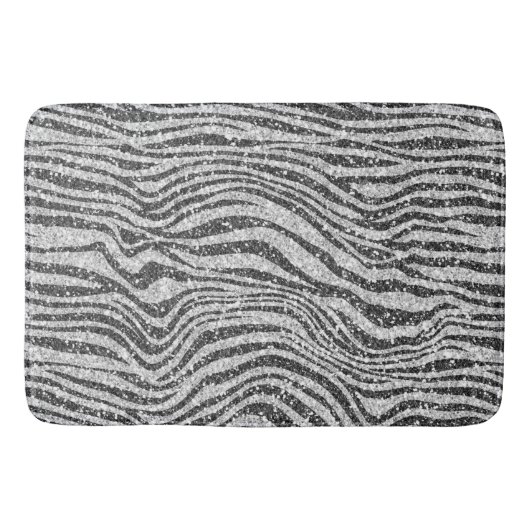 Silver Black Glitzy Zebra Print Glitter Badmat (Voorkant)