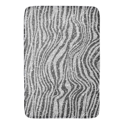 Silver Black Glitzy Zebra Print Glitter Badmat (Voorkant Verticaal)
