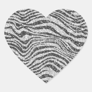Silver Black Glitzy Zebra Print Glitter Hart Sticker