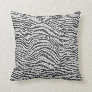 Silver Black Glitzy Zebra Print Glitter Kussen