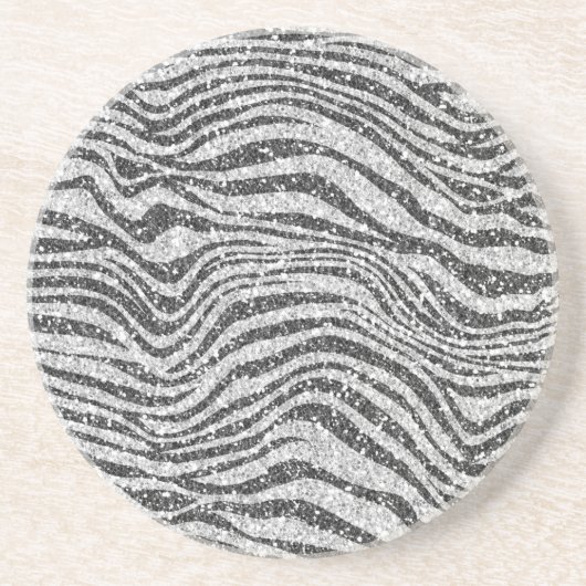 Silver Black Glitzy Zebra Print Glitter Zandsteen Onderzetter (Voorkant)