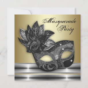 Silver Black Gold Masquerade Party-uitnodigingen Kaart