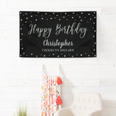 Silver & Black Happy Birthday Party-banner Spandoek (Insitu)
