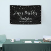 Silver & Black Happy Birthday Party-banner Spandoek (Beurs)