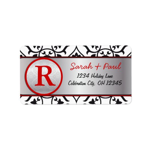 Silver Black Heart Damask étiquette rouge pour RSV (Devant)